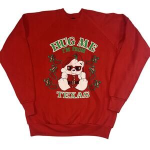 Hug Me Christmas Sweater Kid/Teen Size XL Red Texas Bear Puff Print 80s USA VTG